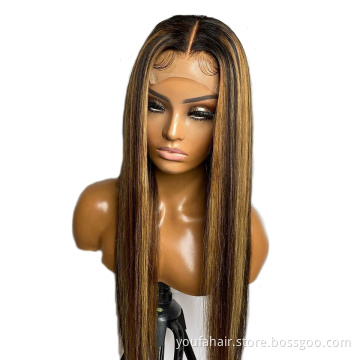 Wholesale 100% Real Brazilian Human Hair Highlight Wig Ombre Color Full HD Swiss Lace Cuticle Aligned Virgin Pinao Hair Wig